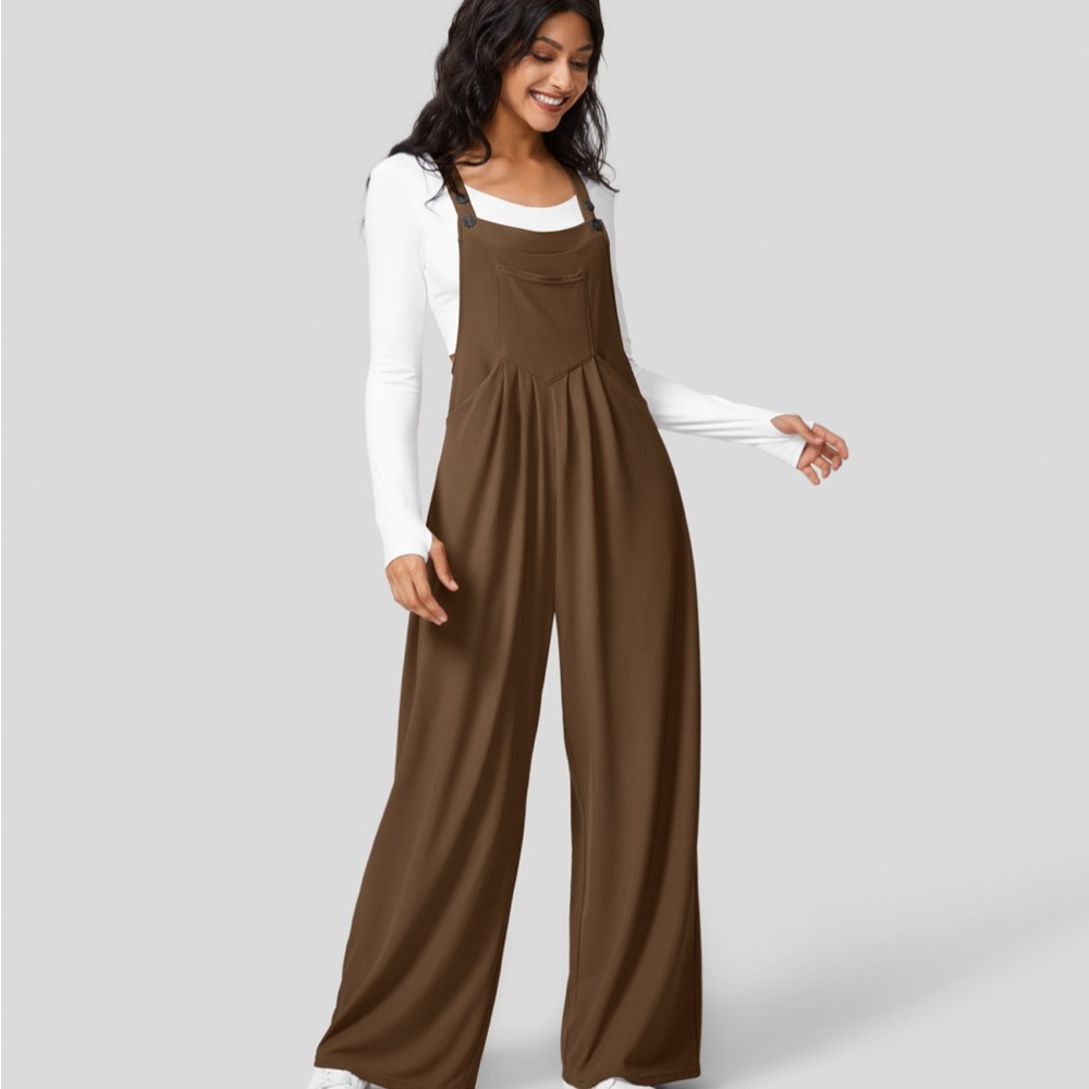Halara Adjustable Strap Pocket Overalls Plicated Waffle NWT